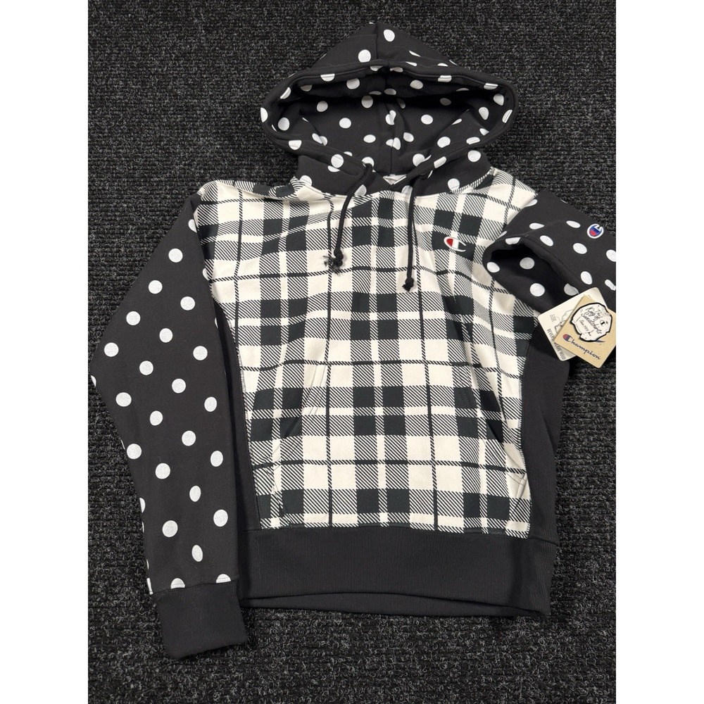Champion Reverse Weave Womens S Hoodie Plaid Polka Dot Black White NWT